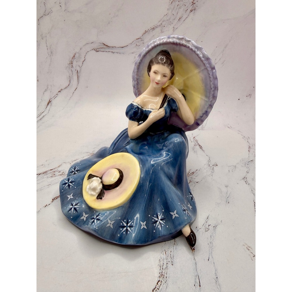 Royal Doulton Pensive Moments‎ HN 2704 Blue Dress Lady Parasol Figurine 1974